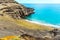 View of the beach Papakolea green sand beach, Hawaii, USA. Copy space for text