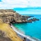 View of the beach Papakolea green sand beach, Hawaii, USA. Copy space for text