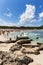 View of the beach and the rocks of Cala Agulla Majorca Spain