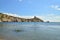 View from the beach to the trail Golitsyn in the rocky shore. Ne