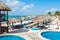 View of the beach of Tulum, with the typical umbrellas