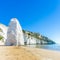 View beach of Vieste with Pizzomunno rock, Gargano coast, Apulia, South of Italy