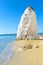 View beach of Vieste with Pizzomunno rock, Gargano coast, Apulia, South of Italy