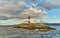 View of the Beagle lighthouse during the autumn cloudy day. Argentine Patagonia in Autumn