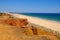 View on the beautiful beach Praia da Rocha Baixinha Nascente in Algarve, Portugal