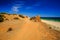 View on the beautiful beach Praia da Rocha Baixinha Nascente. Algarve, Portugal