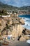 View of beautiful city of Nerja in winter. Empty `Calahonda` beach.