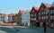 View of the beautiful colored houses of the Bruggen quarter of Bergen on a clear sunny day, Norway. Travel