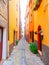 View of the beautiful, colorful, narrow street in Bosa. province of Oristano, Sardinia,