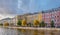 View of beautiful colorful old houses at sunset, built in the 19th and 20th centuries, Fontanka River embankment, cityscape