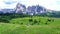 View of the beautiful Dolomites the mountain peak of Langkofel Group at Seiser Alm in sunny day