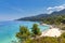 View of the beautiful Fava beach in Vourvourou at Chalkidiki, Greece