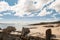 View on beautiful Gurteen beach, county Galway, Ireland. Warm sunny day. Cloudy sky. Blue ocean and white sand