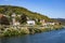 View of beautiful houses. Residential buildings near old, famous city of Heidelberg, Germany. Cottages on the river bank