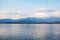 View of a beautiful lake with snowy Tatras in the background