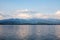 View of a beautiful lake with snowy Tatras in the background