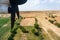 View of beautiful landscape of Thar desert from an aeroplane, Rajasthan, India. The propellers and thar desert in the frame. Play