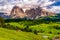 View of the beautiful Langkofel group of the Dolomites