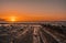 View of the beautiful orange sunset on the flysch of the Sakoneta beach