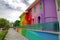 View of beautiful painted houses in Hulhumale. Colorful backgrounds