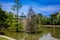 View of the beautiful Palacio de Cristal a conservatory located in El Retiro Park built in 1887 in