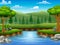 View of the beautiful park by the river with a mountainRiver cartoons in the middle beautiful natural scenery