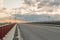 View of beautiful sunset on the bridge over Vistula River somewhere in Pomeranian Voivodeship, Poland