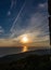 View of the beautiful sunset over the Black Sea coast from the observation tower from Mount Akhun in Sochi, Russia