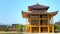 View of beautiful traditional Japanese wooden house with green garden