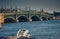 View of the beautiful Trinity bridge across the Neva River in St. Petersburg