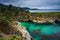 View of beautiful turquoise waters and rocky bluffs