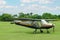 View of beautiful ultralight airplane in field on autumn day