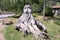 View of a beautiful wodden sculpture in Sonogno Village, Canton Ticino, Switzerland