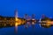 View of Beira Lake in Colombo, Sri Lanka with buddhist temple