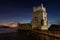 View at the Belem tower at the bank of Tejo River in Lisbon - Night Time