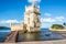 View at the Belem tower at the bank of Tejo River in Lisbon , Portugal