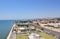 View of Belem tower, Tagus River and Lisbon city from the top, Portugal