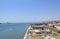 View of Belem tower, Tagus River and Lisbon city from the top, Portugal