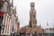 View of Belfort tower from the market square. Bruges, Brussels