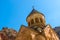 View of the bell tower of the Orthodox monastery Noravank on a sunny day