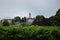 View of bell tower of Parrocchia Sant Antonino church in Borgo Val di Taro town, Parma Province, Italy