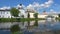 View of the bell tower of the Tikhvin Assumption monastery on the July day. Leningrad region, Russia