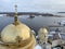 View from the bell tower to the dome of the Epiphany Cathedral Nilo-Stolobensky hermitage on the island of Stolobny and lake Selig
