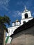 View of the bell tower, Trinity Cathedral and the wall of the Pskov Kremlin