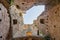 View from below of the interior of the ancient Torre di Mezzo tower, in the Corsini Park, historic center of Fucecchio, Florence,