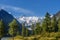 A view of the Belukha mountain from the valley of the Akkem River.