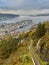 View of Bergen harbor from Floibanen Funicular in Mount Floyen in Bergen, Norway