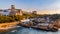 View of Biarritz cityscape, coastline with sand beaches and port for small boats. Aquitaine, France.