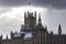 View of Big Ben and the Houses of Parliament under rennovation, London, England, February 12