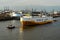 View of a big container ship in the port of Hamburg